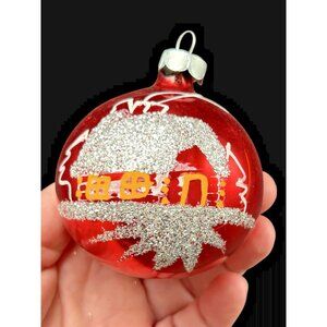 Glass Christmas Ornament Poland Log Cabin Glitter Vintage Hand Blown & Painted